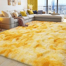 Large 8x10 Area Rugs for Living Room, Tie-Dyed Yellow Soft Shag Rug for Bedro...
