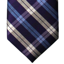 IZOD Tie Boys Young Mens Plaid Blue Purple Diagonal Clip On Necktie