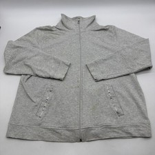 White Stag Sweater Women XL Gray Solid Full Zip Pockets . 40978