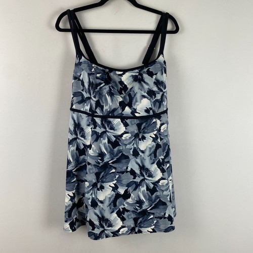 Longitude One Piece Swimdress 20W Plus Blue Black Floral