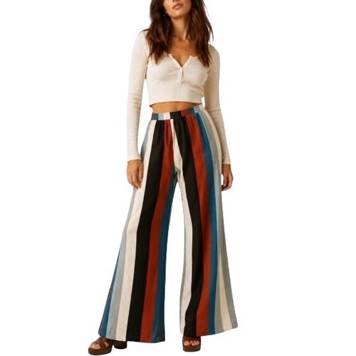 Hiatus Wide Leg Color Stripe Elastic Waist Beatnik Rockabilly 60s Retro Pants S