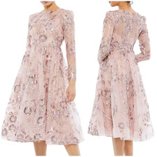 Mac Duggal 458 Floral Embellished Long Sleeve A-Line Dress Size 8 Rose Pink