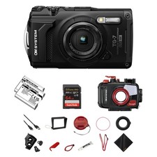 OM SYSTEM Tough TG-7 Black Digital Camera PT-059 LI-92B Battery 64GB Card Bundle