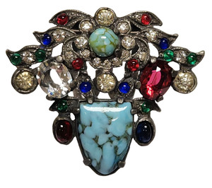 Eisenberg Floral Vase Basket Giardinetti Paste Glass Dress Clip Fur Clip