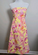 VTG Lilly Pulitzer Dress Pacific Wing Pink Orange Floral Parrot White Label Sz 2