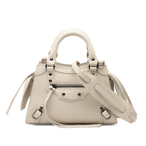 Balenciaga Mini Embossed Calfskin Neo Classic City Satchel Pre-Loved Ivory
