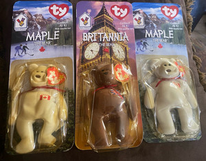 Ty Teenie Beanies Maple the Bear x2 & Britannia the Bear Lot 3 1999 Vintage