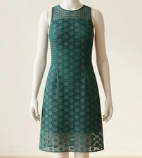 Tory Burch Green Lace A-Line Knee Dress Size 4 Sleeveless Round Neck Zip Lined
