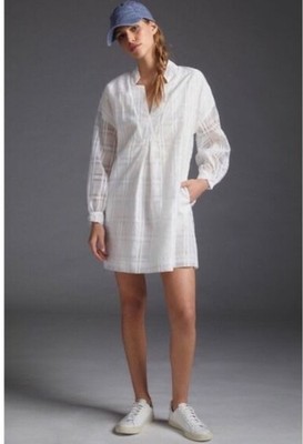 Mare Mare X Anthropologie L white Galena tunic Dress Pockets Long Sleeve Vcut