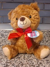 Brown Plush Bear Stuffed Animal with Red Bow