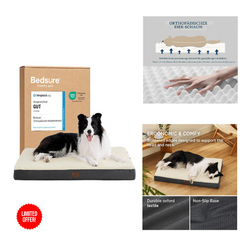 Bedsure Orthopädisches Hundebett 91x69x7,6cm Grau