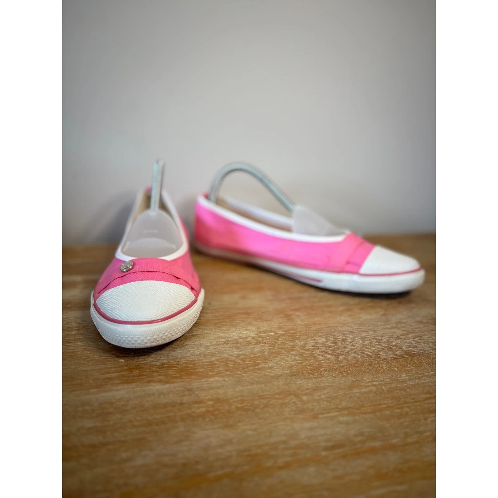 Longchamp Le Pliage Pink White Canvas Ballet Flats Slip On Shoes