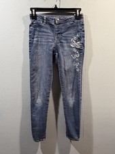 Youth Girls Denim Size 12 Blue Jeans With Embroidered Butterfly
