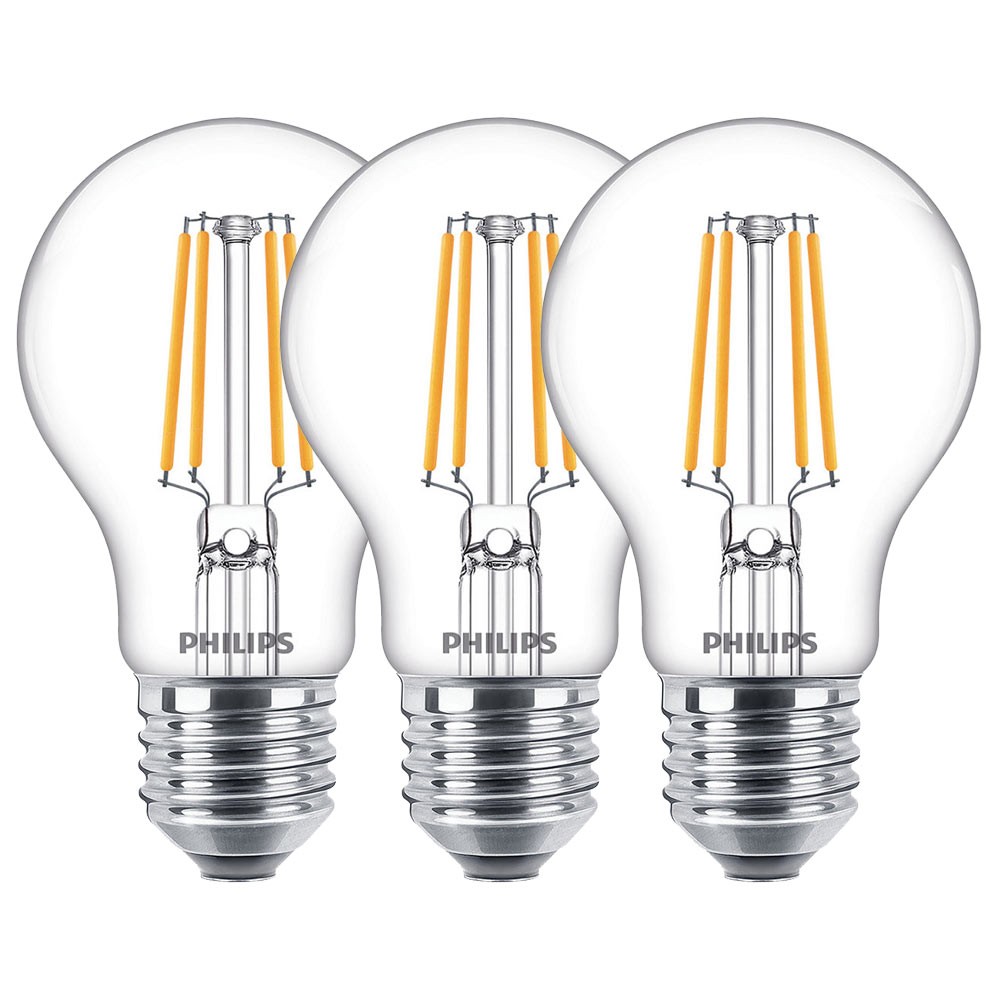 3 X Philips LED Filament Pear Shape A60 7W=60W E27 Clear 806lm Warm White 2700K