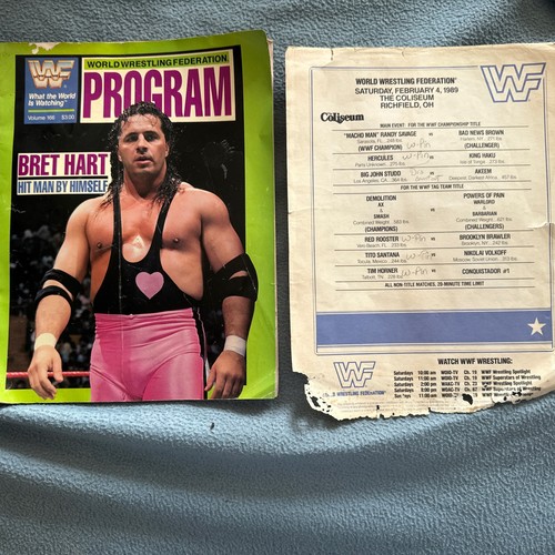 WWF WWE Program Volume 166 Bret Hart Cover Autographed Jake The Snake 02/04/1989 - Picture 1 of 5