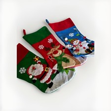 Holiday Stockings Set of 3 Santa Reindeer Snowman Plush Appliqu  Christmas Decor