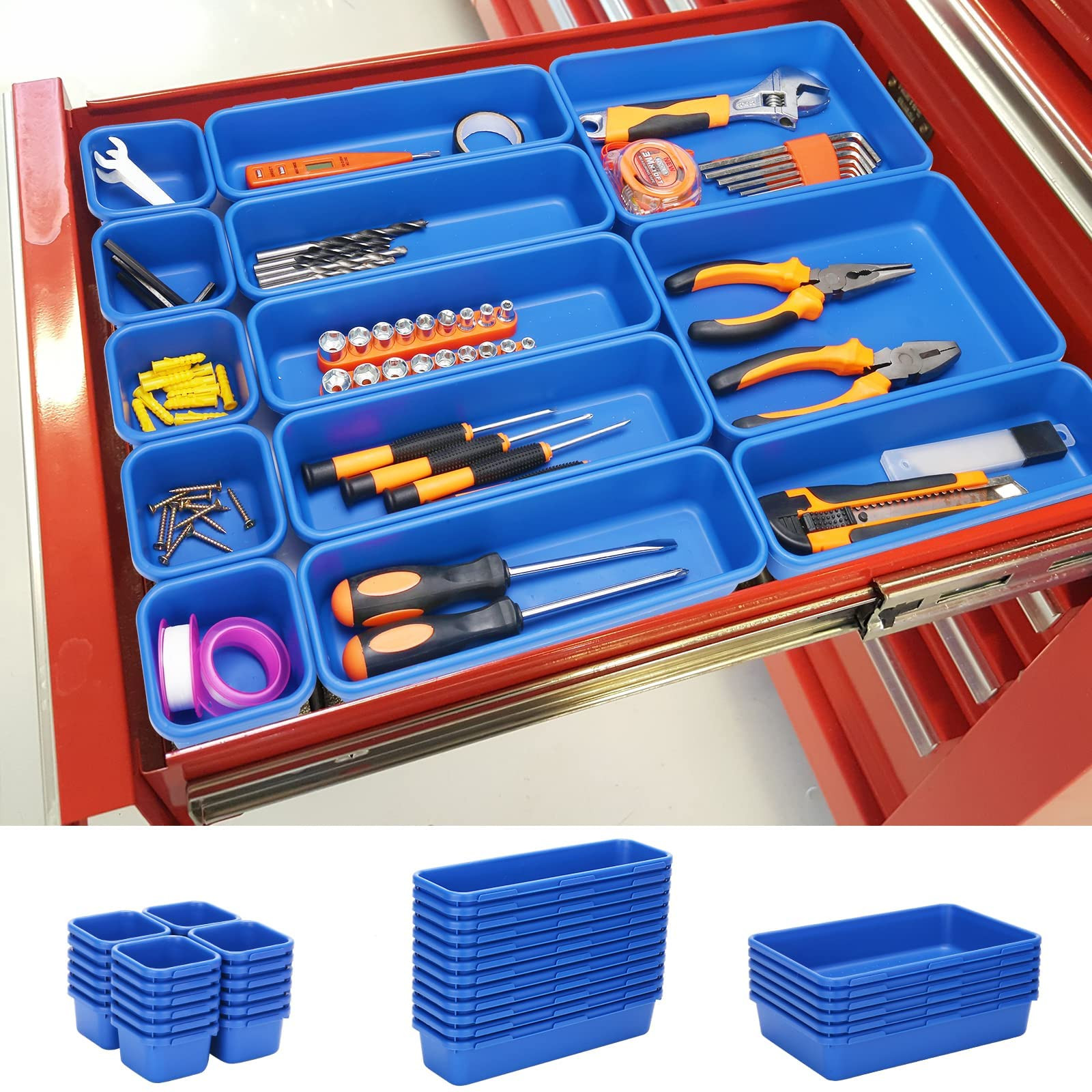 42 Pack Tool Box Organizer Tool Tray Dividers, Rolling Tool Chest Cart Cabine...
