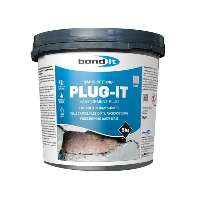 Bond It 5kg PLUG-IT Cement Based Rapid Setting Cracks Leak Joint Plug Tub Bucket