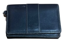 Vintage Coach Hamilton Black Leather Wallet Bi-Fold Snap Closure Logo Clutch