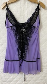 iCollection Lace Corset Back Babydoll Lingerie Flyaway Top Purple Mesh Plus 3X