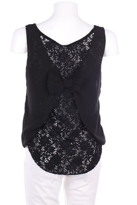 No Label Blouse Top Crochet Knit Details Layer Look S black