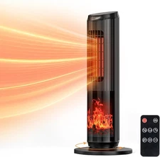 25'' Digital Tower Space Heater with Remote, Oscillation, 3D Realistic Flame