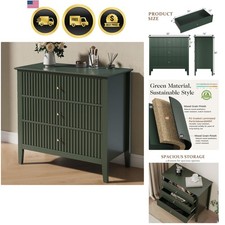 Comò scanalato verde moderno legno contenitore comodino camera da letto armadio 3 cassetti