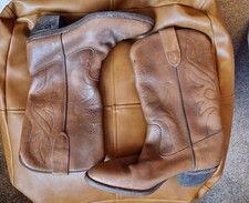 Levi's Vintage Leather Cowboy Boots UK Size 8 High Orange Tab Hand Stitched Sole
