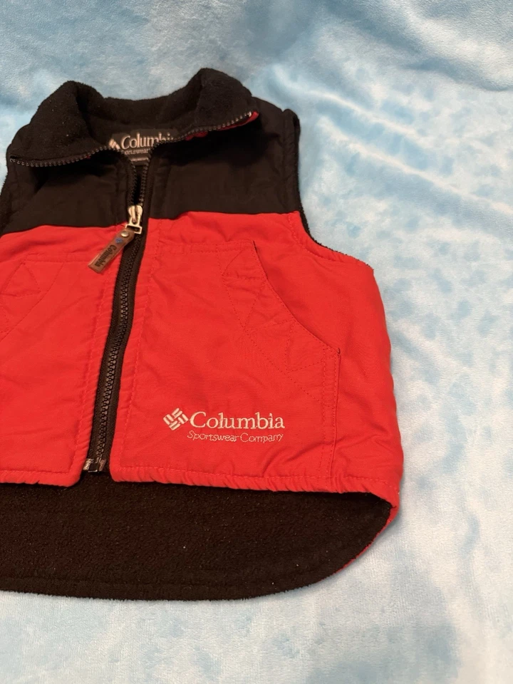 Chaleco Columbia Unisex Niños Ligero Rojo Negro 100% Algodón Polar Cremallera Talla 4 Foto 2 de 4