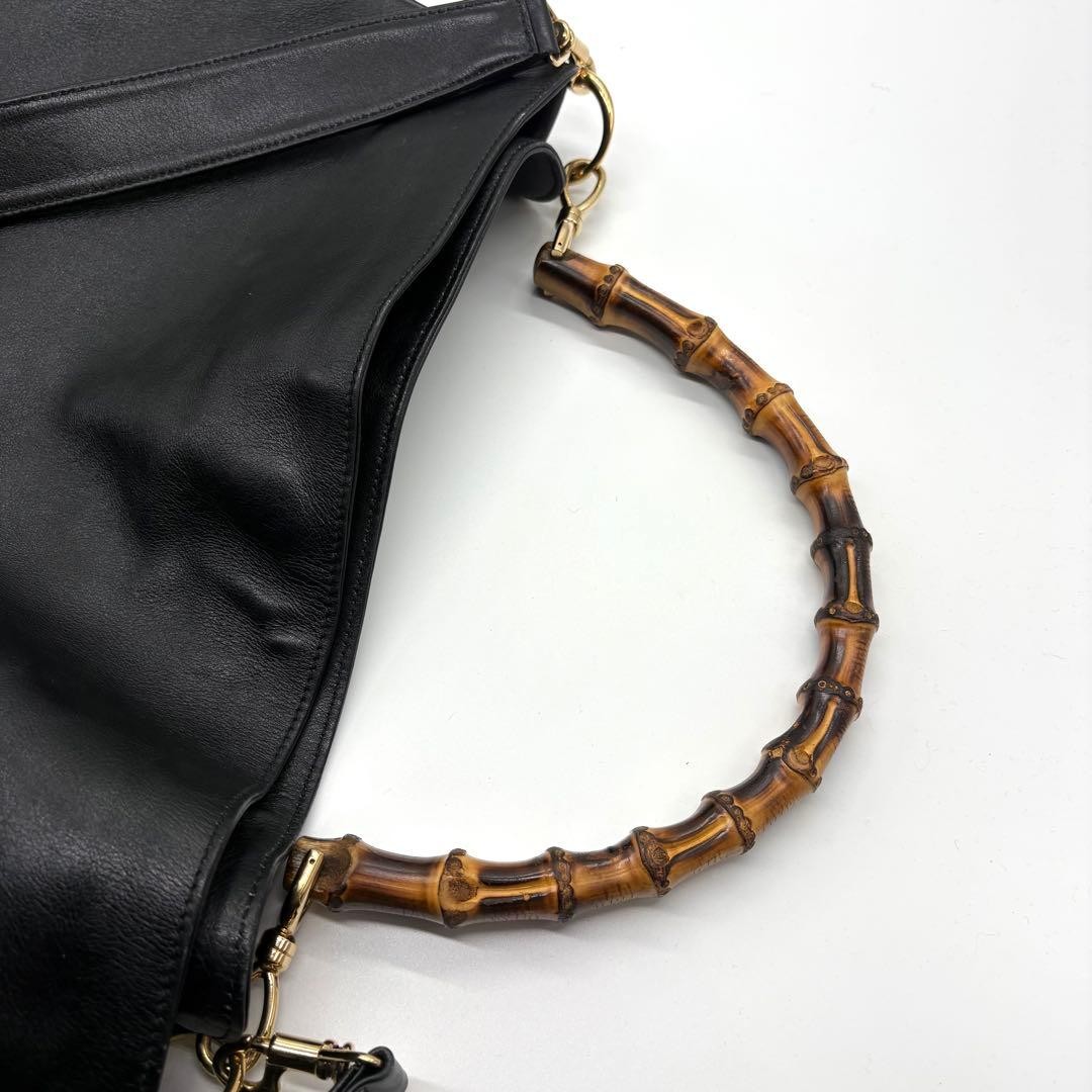 GUCCI 001 123 1577 Bamboo Shoulder Bag Leather Black Vintage Logo From Japan thumbnail 10