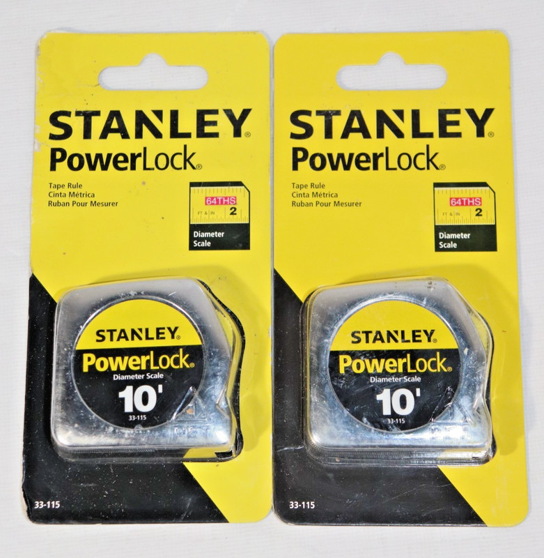 Two (2) Stanley 33-115 PowerLock 10 ft Pocket Tape Measure Measuring Tapes New
