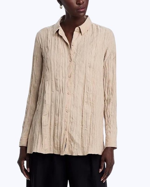 Women Eileen Fisher Shirt Beige Silk S