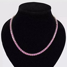 18CT Round Cut Lab Created Pink Sapphire Tennis Necklace 14K White Gold Plated