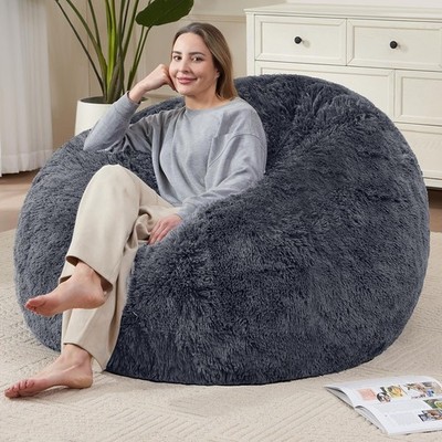 Bean Bag Cover (No Filler) Soft Faux Fur Stuffed Animal Bean Bag Storage, Fluffy