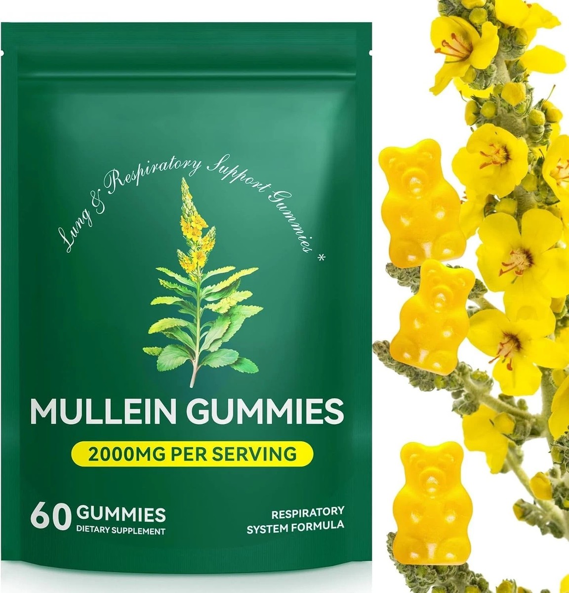 60 Count Mullein Gummies for Lung Cleanse, 2000mg Organic Mullein Leaf  Extract f | eBay