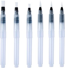 Refillable Watercolour Brush Pens Set: 6 Pcs Water Paint Brush with Refillable 