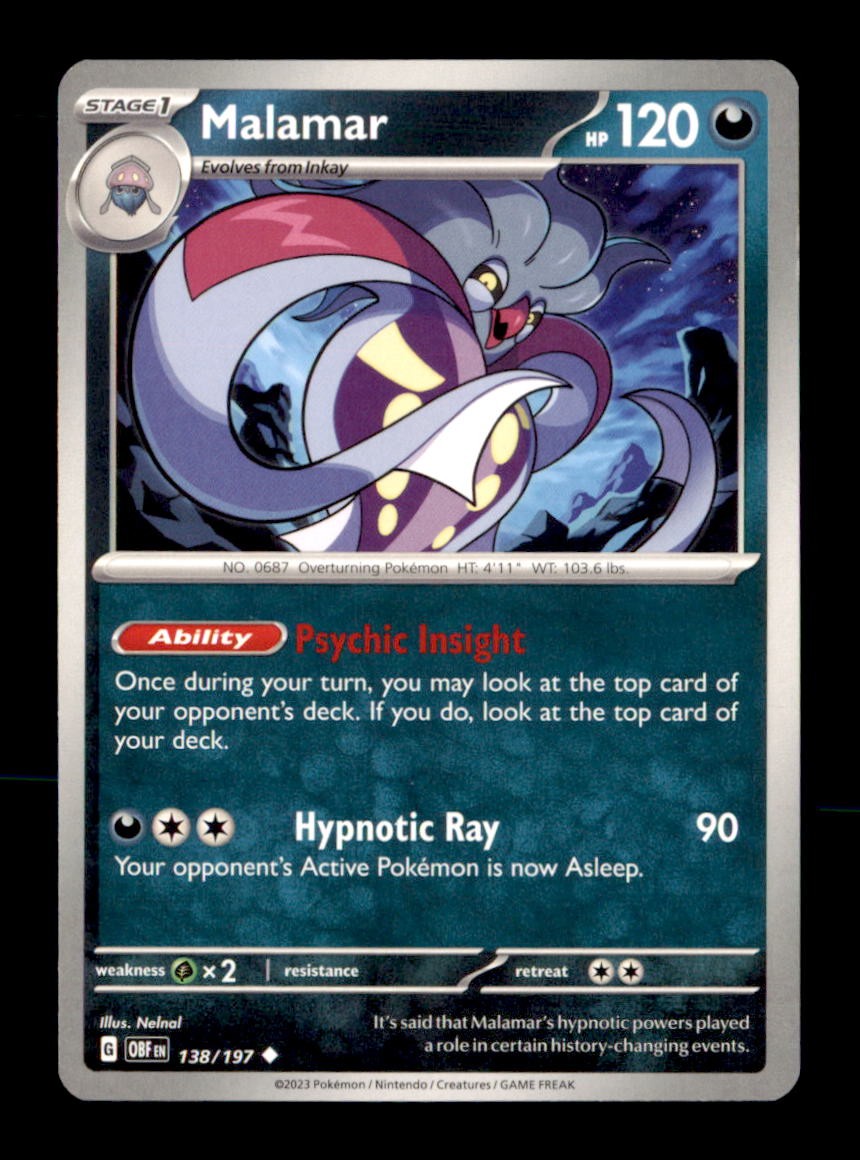 Malamar 138/197 Uncommon Obsidian Flames Pokemon Near Mint
