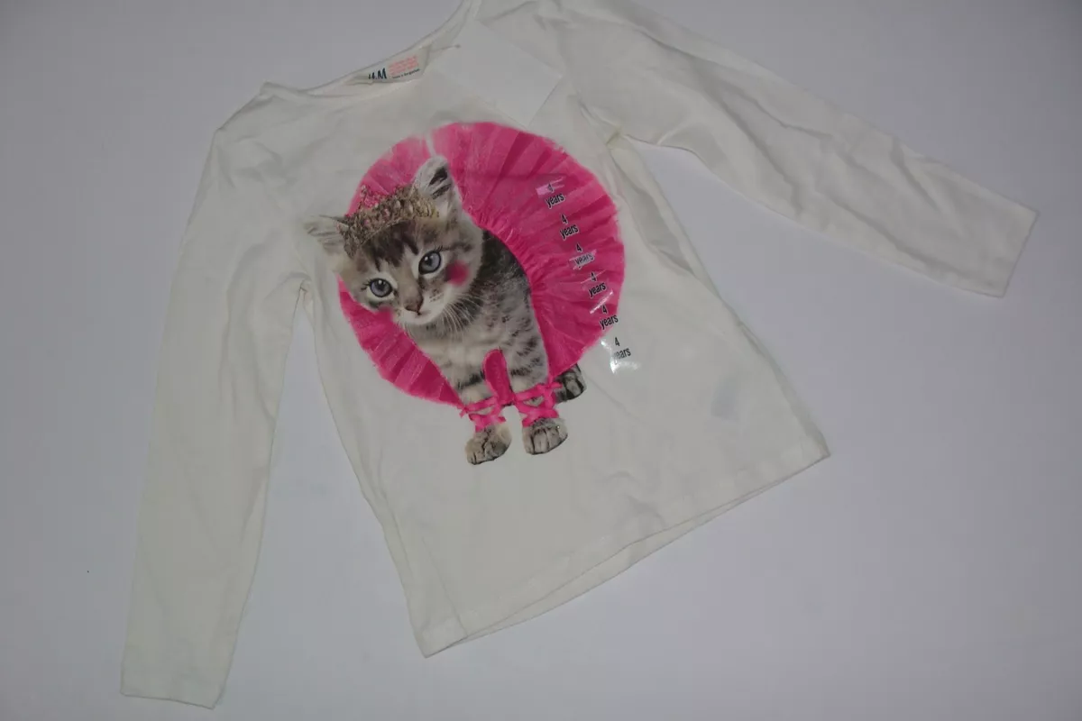 H M Gatito Top Camisa Ni as Ni a Talla 2 3 4 A os NUEVA CON ETIQUETAS Bailarina Tut Gato