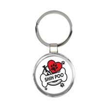 Shih Poo: Llavero redondo de regalo raza de perro mascota me encanta mi lindo cachorro perros mascotas