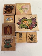 8 VTG RUBBER STAMPS MIXED THEMES 1990s 1 -2.5 Cat Birdhouse Angel Birthday Love