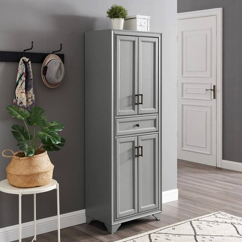 CROSLEY FURNITURE Pantry Cabinet Tara Distressed Gray Adjustable Shelve + Drawer - Picture 2 of 8