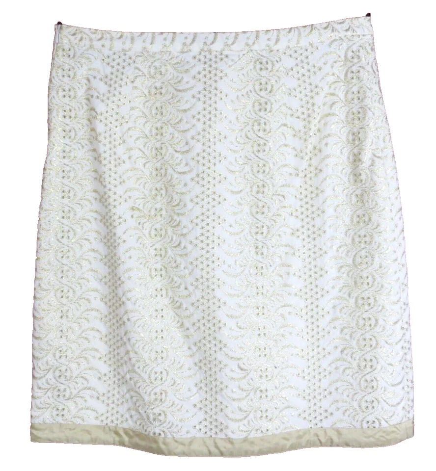 SK17635- BANANA REPUBLIC Falda metálica de línea A para mujer bordada en marfil dorado 8 Foto 2 de 4