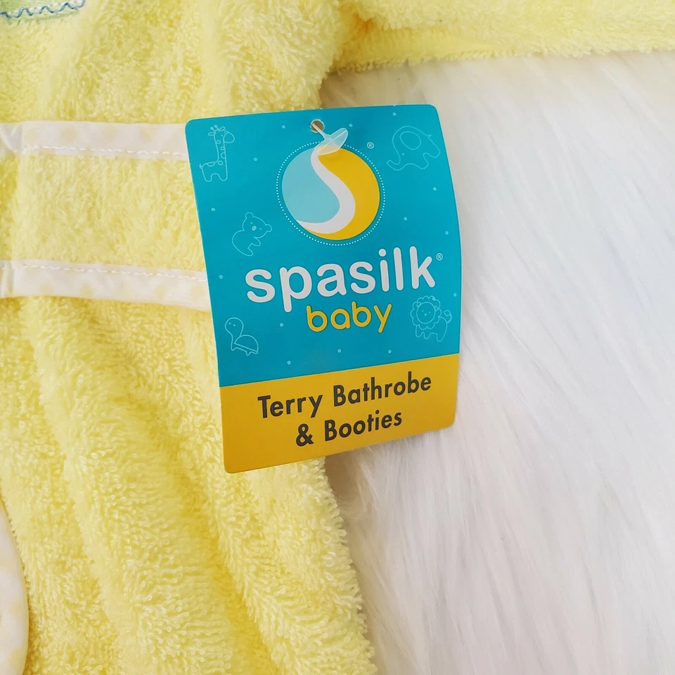 Spasilk 0-9 Months Baby Unisex Hooded Towel Robe Slipper Booties Yellow NWT B19 - Image 3 of 4