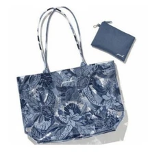 VICTORIAS SECRET 2 PC SET Pink PVC Indigo Summer Beach Gym Shopping Tote Bag