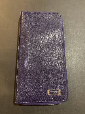 Tumi Leather Zip-Around Bi-Fold Passport Card Case Travel Organizer Purple 