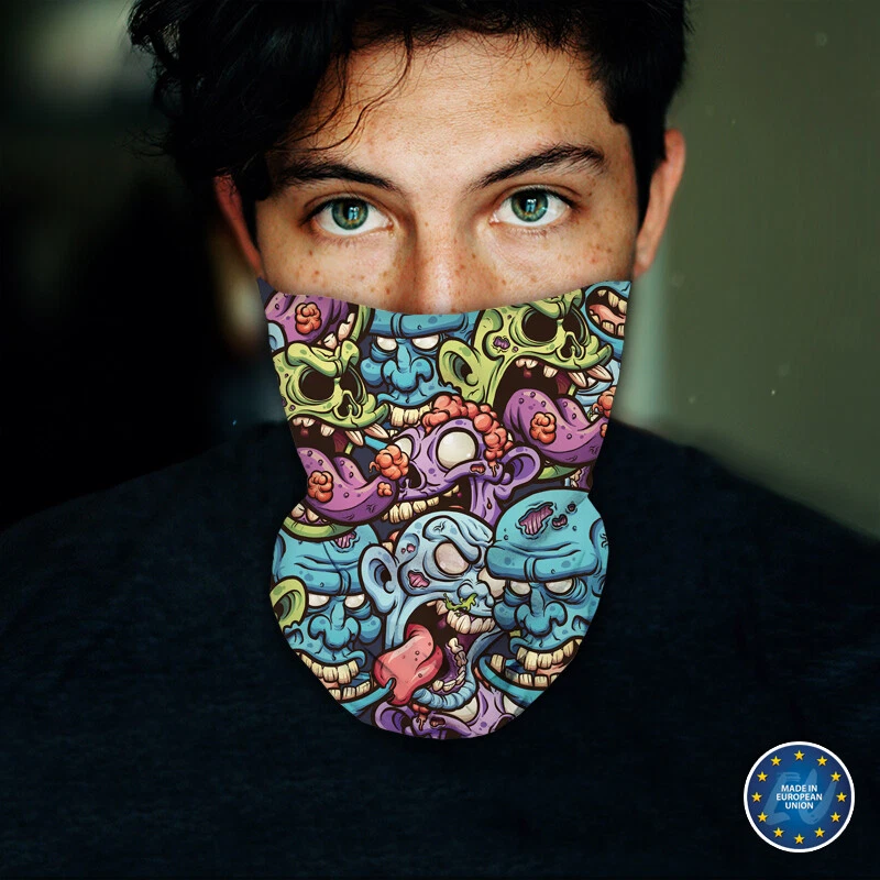 Washable Fabric Face Cover Neck Gaiter Unique Print Zombie Heads Design EU Made - Image 3 of 4