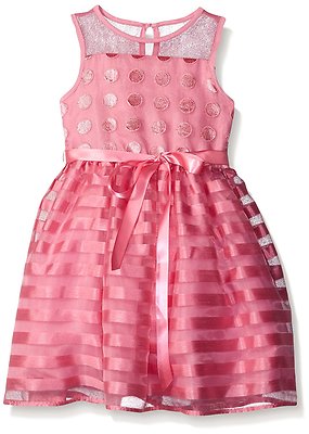 Little Angels Girls Sleeveless Illusion Dot Embroidery Mesh Overlay Dress, 6