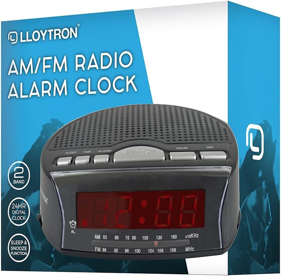 Lloytron AM/FM Radio Alarm Clock LED Display Bedside with Sleep Timer