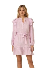 FRNCH Woven Dress Womens Pink Soft Girl Coquette Brunch Garden Party Dreamy NWT