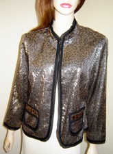 CHICO'S Sequined Gold Leopard Print Mandarin Collar Evening Jacket Size 1 NEW